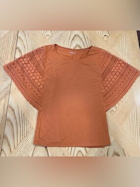 Coldwater Creek Rust Orange Lace Sleeve Women's Top Size 1X